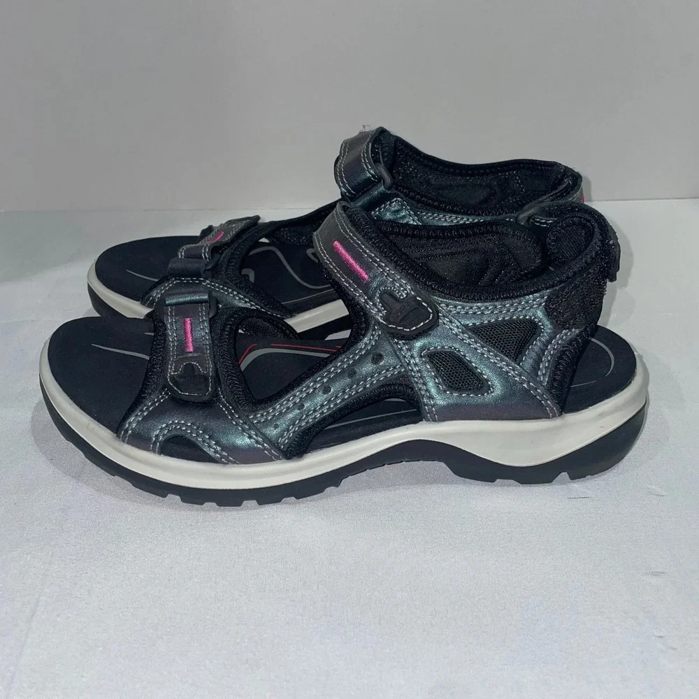 ECCO Yucatan Sandals Womens 40 Metallic Iridescent Black Grey Pink Hiking